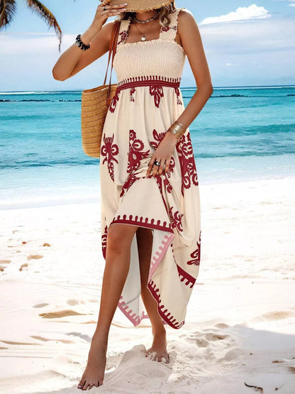 Smocked Printed Square Neck Ruffle Maxi Dress – photo 24