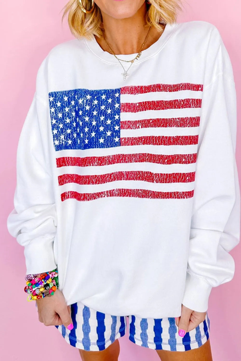 US Flag Round Neck Long Sleeve Sweatshirt back view — Livostyle