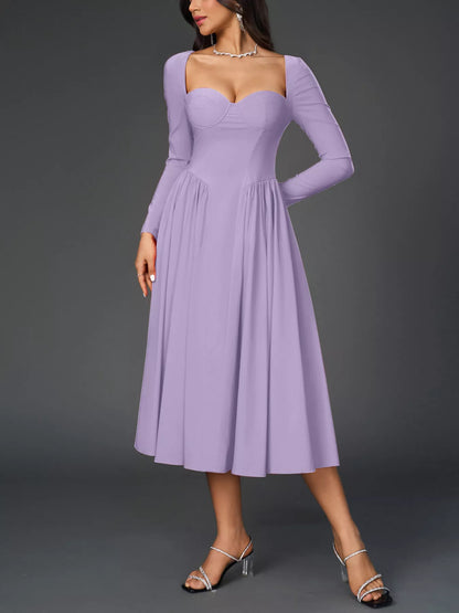 Sweetheart Neckline Long Sleeve A-Line Midi Dress – photo 17