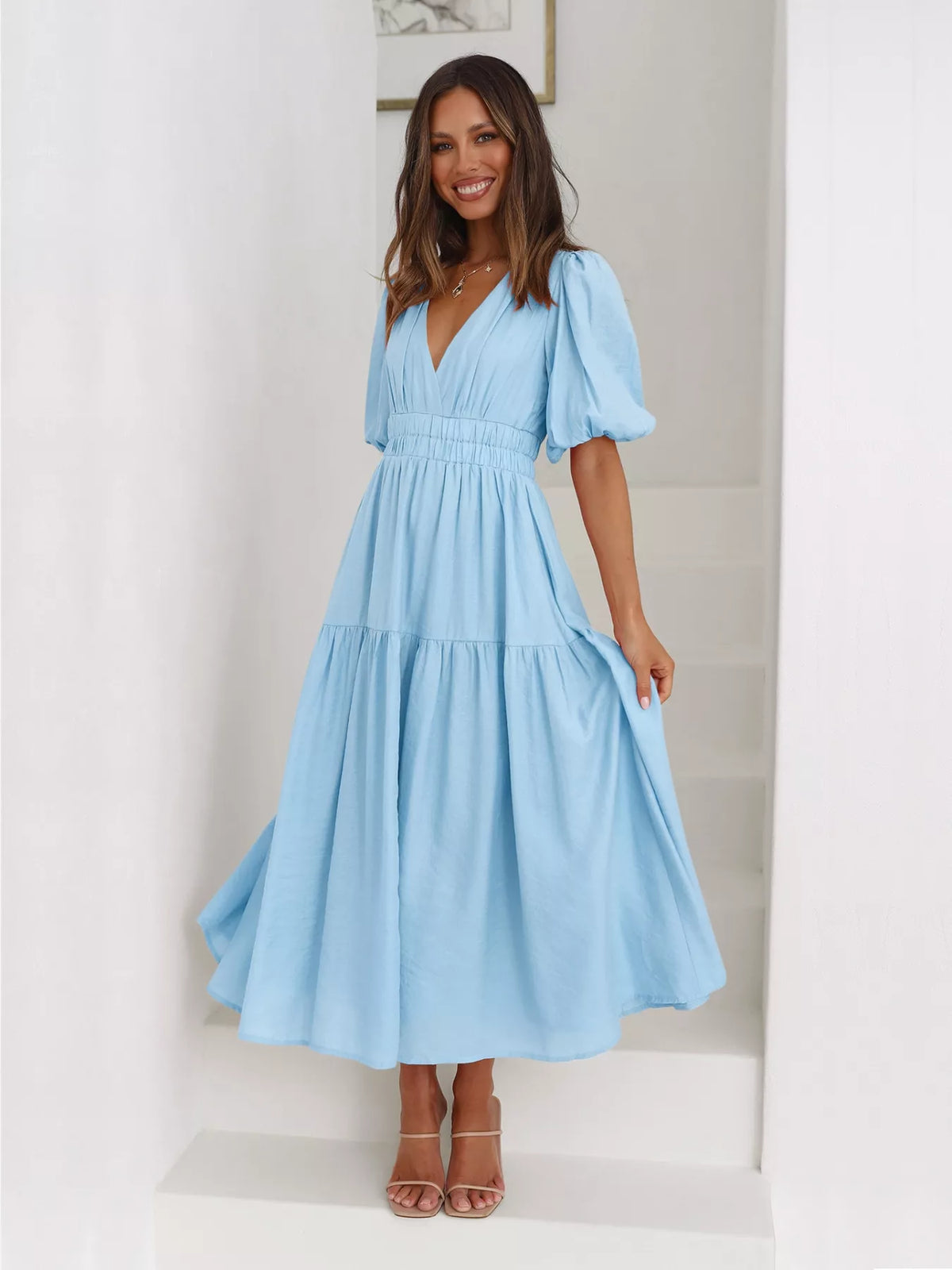 Tiered Puff Sleeve Midi Dress – photo 4
