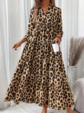 Leopard 3/4 Sleeve Ruched Midi Dress in Rust Color