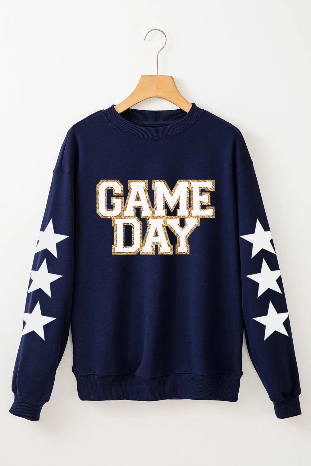 GAME DAY Star Round Neck Long Sleeve Sweatshirt back view — Livostyle