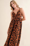 Chic Leopard Print Maxi Dress with Plunging Neckline — Livostyle