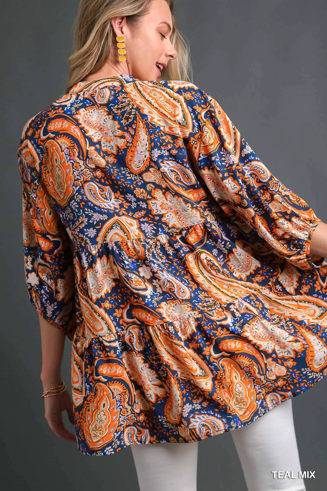 Mix Paisley Boho Tunic Blouse back view — Livostyle