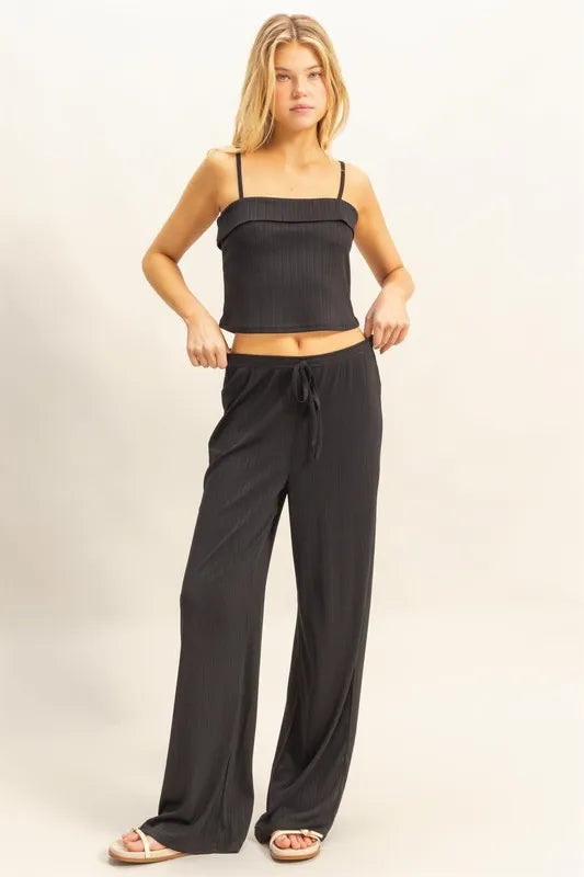 Rib knit cami top and pants matching set — Livostyle