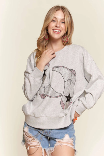 Stylish Casual Sweatshirt with Rhinestone Accents — Livostyle