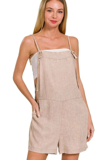 Washed Linen Knot Strap Rompers — Livostyle