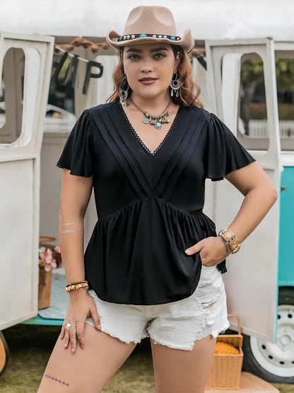 V-Neck Flutter Sleeve Blouse — Livostyle