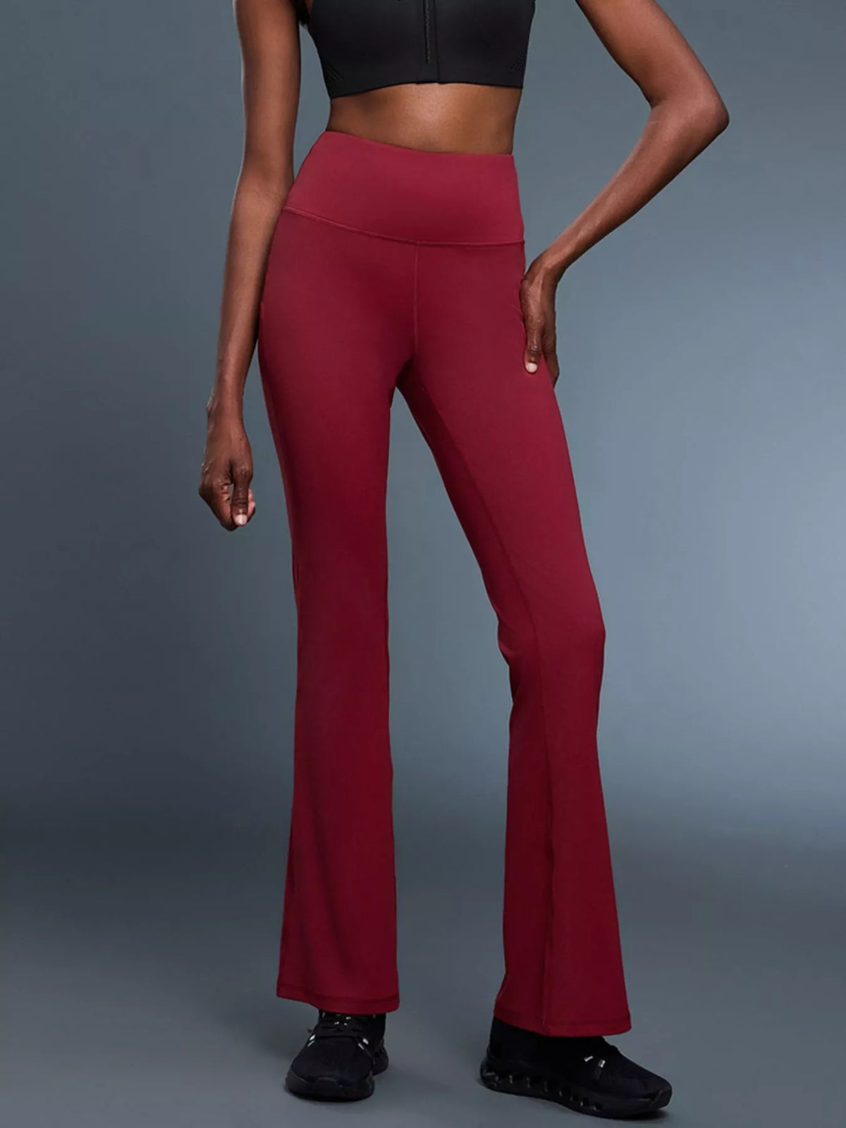 High Waist Flare Active Pants in Burgundy