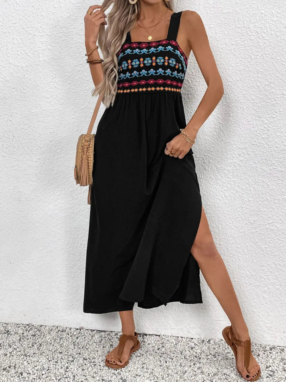 Embroidered Floral Side Slit Sleeveless Midi Dress – photo 4