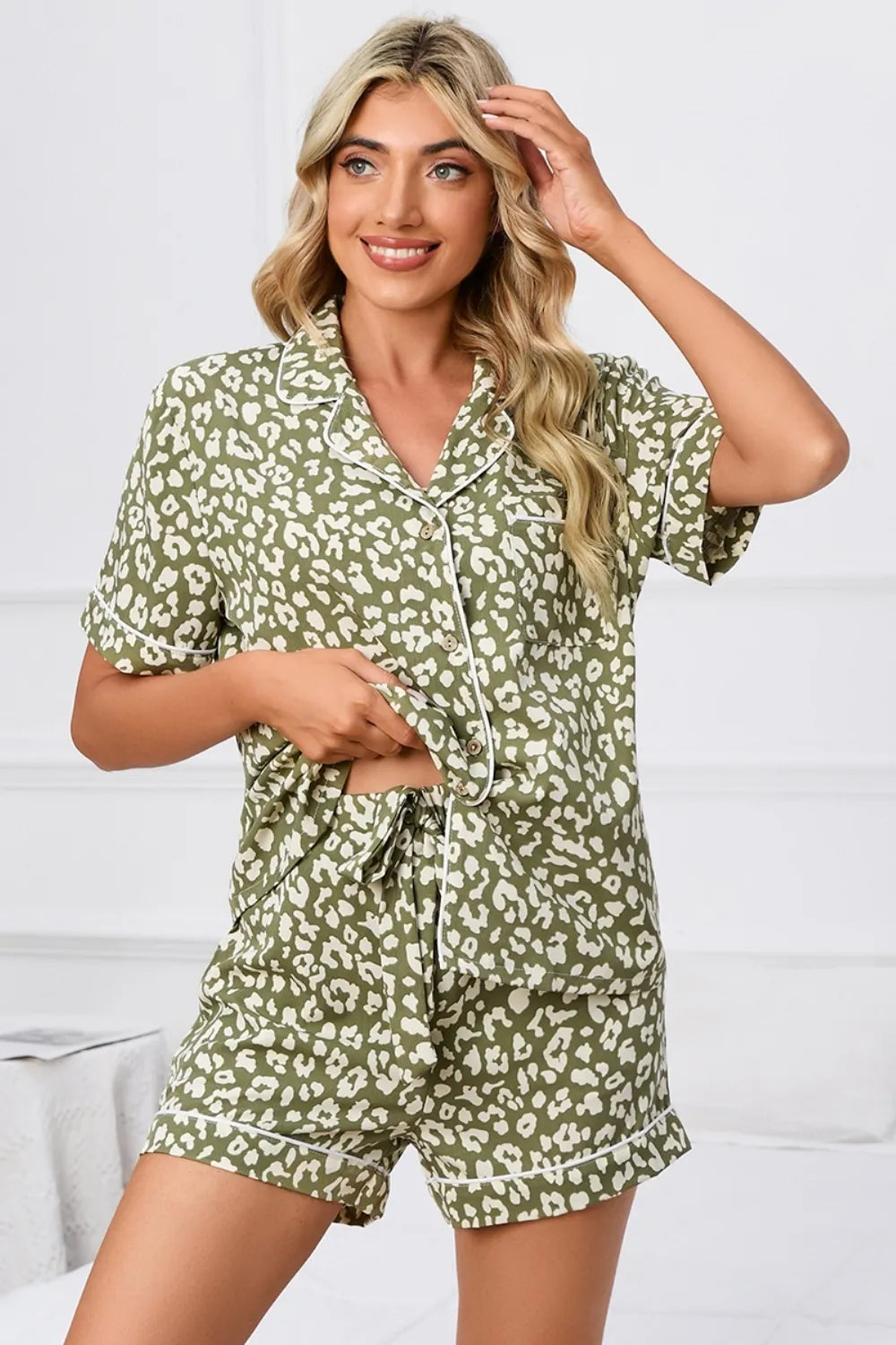 Leopard Short Sleeve Top and Shorts Lounge Set — Livostyle