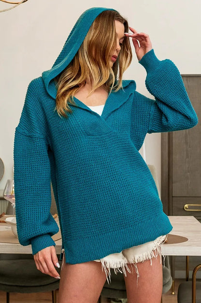 Stylish V-Neck Hoodie with Raw Edge Detailing — Livostyle