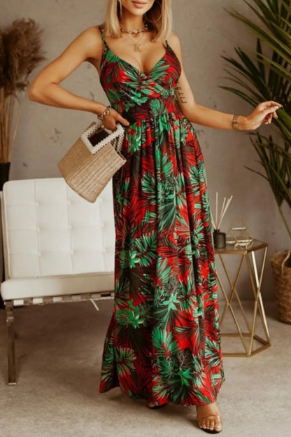 Printed Smocked Ruched Spaghetti Strap Maxi Dress – photo 19