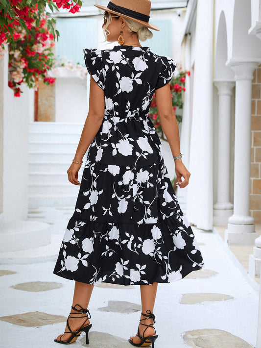 Floral Frill Trim V-Neck Tiered Midi Dress – photo 2