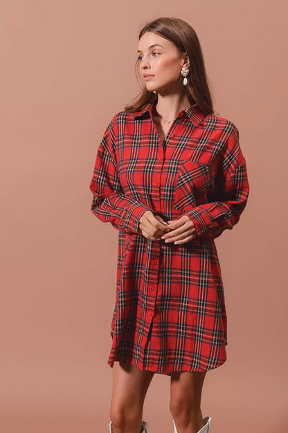 Christmas Checker Plaid Button Up Shirt Dress – photo 8