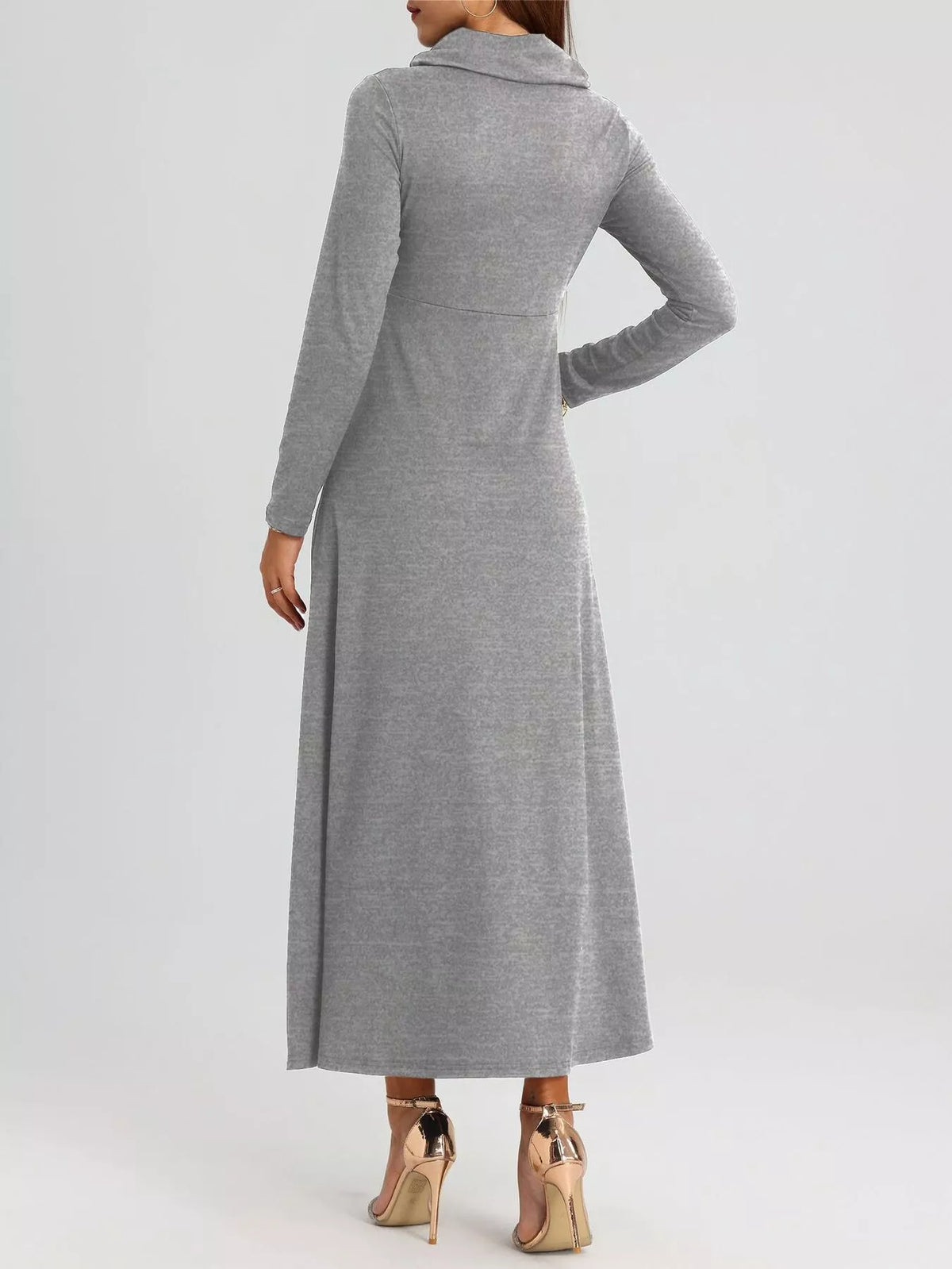 Cowl Neck Long Sleeve Midi Dress with Pockets – photo 4
