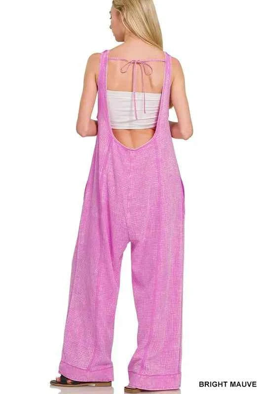 Zenana Double Gauze Washed Wide Leg Overalls