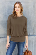 Elegant Full-Size Round Neck Top with Batwing Sleeves — Livostyle