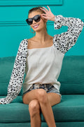 Chic Leopard-Sleeved Ribbed Top in Premium Cotton Blend — Livostyle