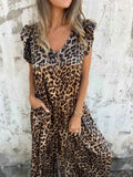 V-Neck Cap Sleeve Wide Leg Jumpsuit – Plus Size in Leopard