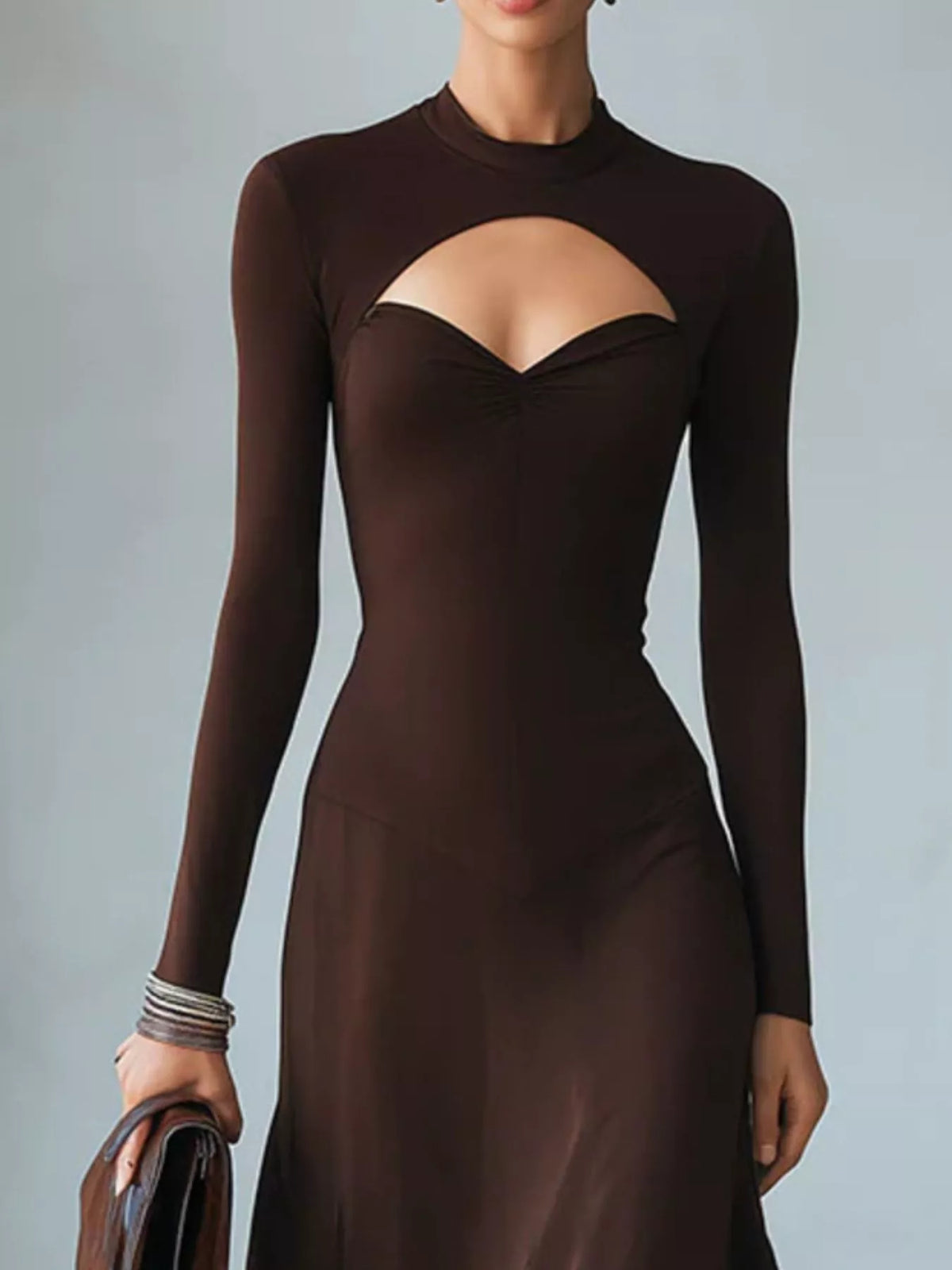 Mock Neck Cut-Out Long Sleeve Midi Dress – Plus Size
