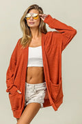 Cozy Open Front Cardigan with Drop Shoulders & Pockets — Livostyle