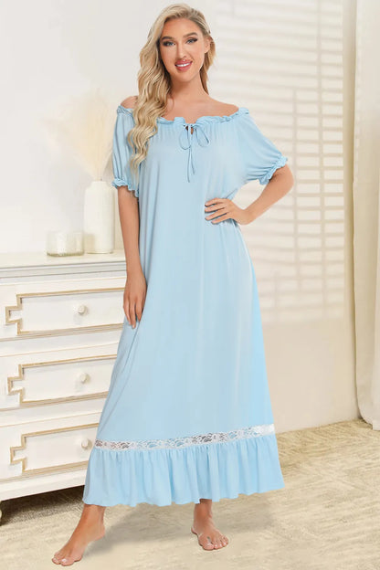 Lace Detail Short Sleeve Lounge Dress — Livostyle
