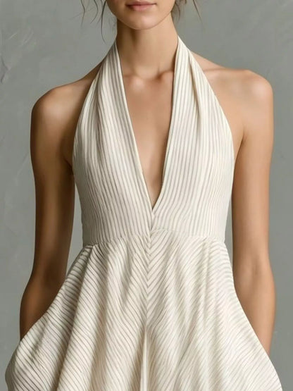 Striped Halter Neck Maxi Dress with Pockets – Plus Size – photo 5