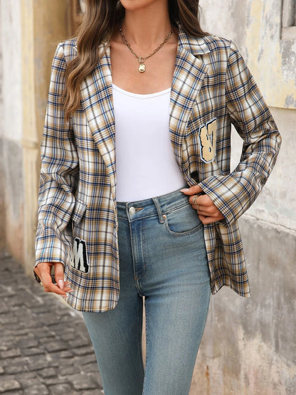 Number 87 Plaid Long Sleeve Blazer detail — Livostyle