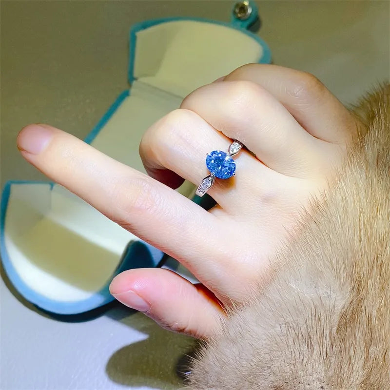 2 Carat Moissanite 925 Sterling Silver Ring — Oval-Cut Blue — Livostyle