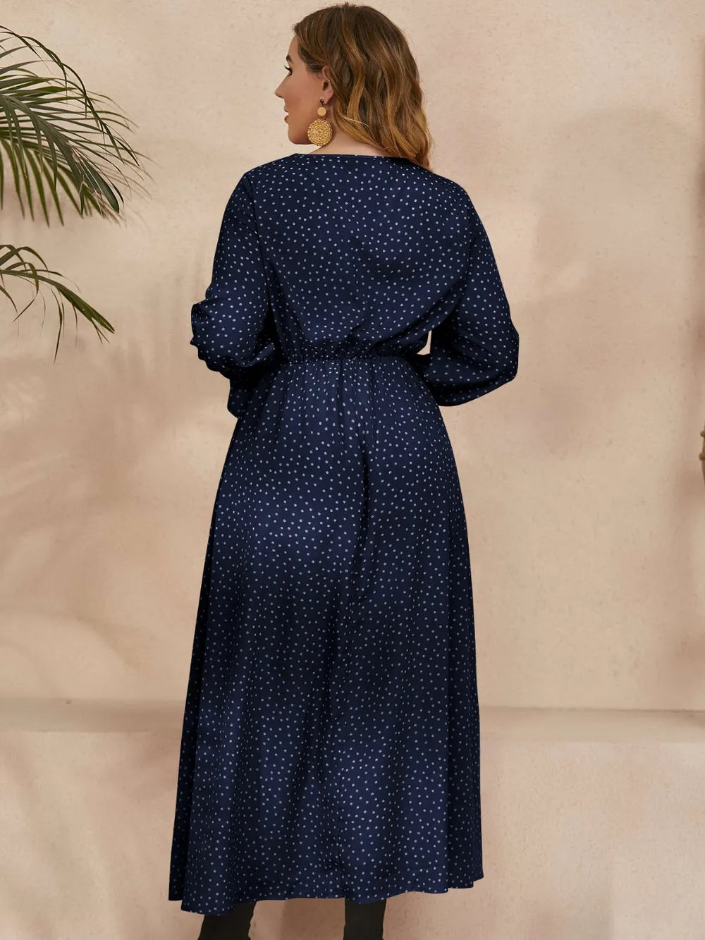 Ruffled Polka Dot Long Sleeve Midi Dress – Plus Size