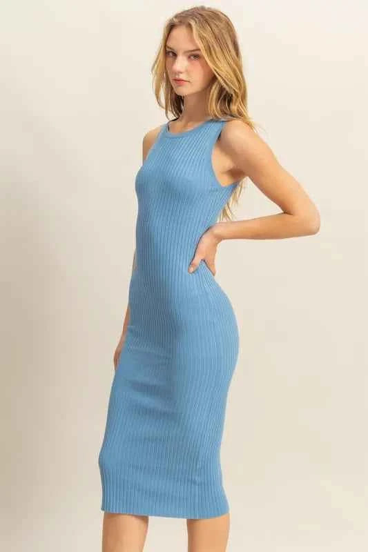 HYFVE Ribbed Round Neck Sleeveless Knit Midi Dress