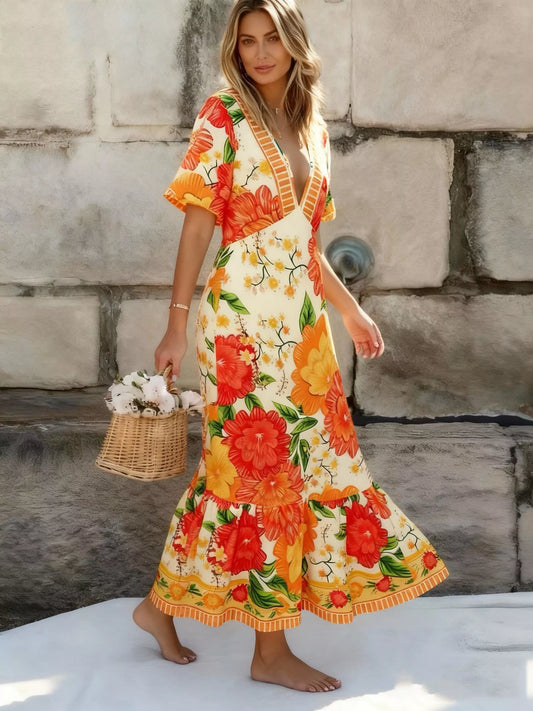 Floral Print V-Neck Maxi Dress in Orange – photo 2