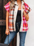 Sherpa Plaid Snap Down Vest Coat — Livostyle