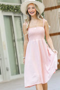 Chic Open-Back Smocked Midi Dress with Sleeveless Design — Livostyle