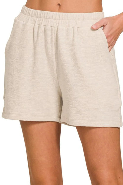 Cotton Slub Short Pants in Sand Beige — Livostyle