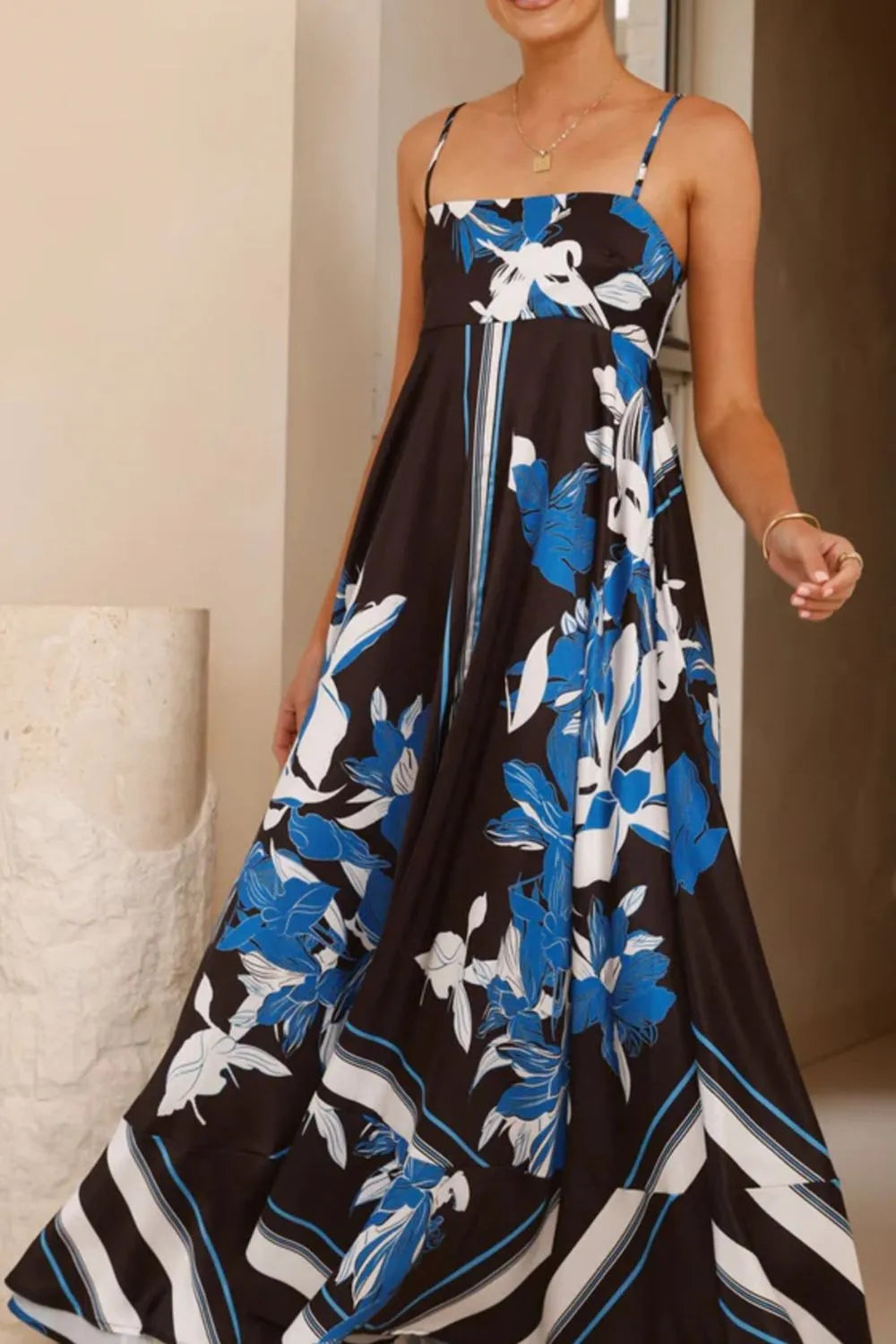 Printed Square Neck Cami Maxi Dress with Slit and Tie – photo 5