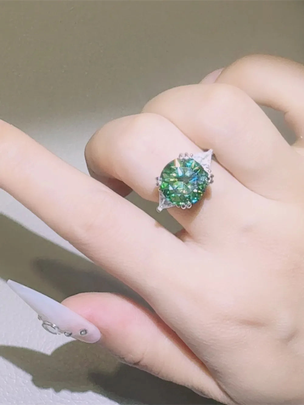 5 Carat Moissanite 925 Sterling Silver Ring — Green Cocktail — Livostyle