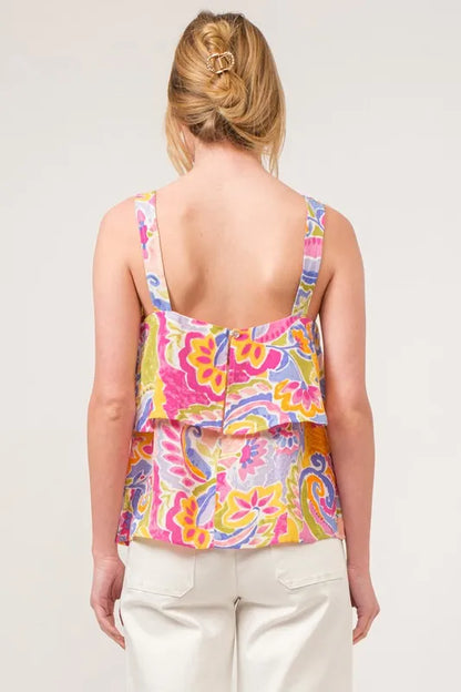 And The Why Square Neck Tiered Paisley Printed Top back view — Livostyle