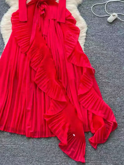 Ruffle Trim Pleated Midi Dress with Tie Detail – photo 4