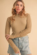 Elegant Ribbed Knit Top with Feminine Crochet Sleeves — Livostyle