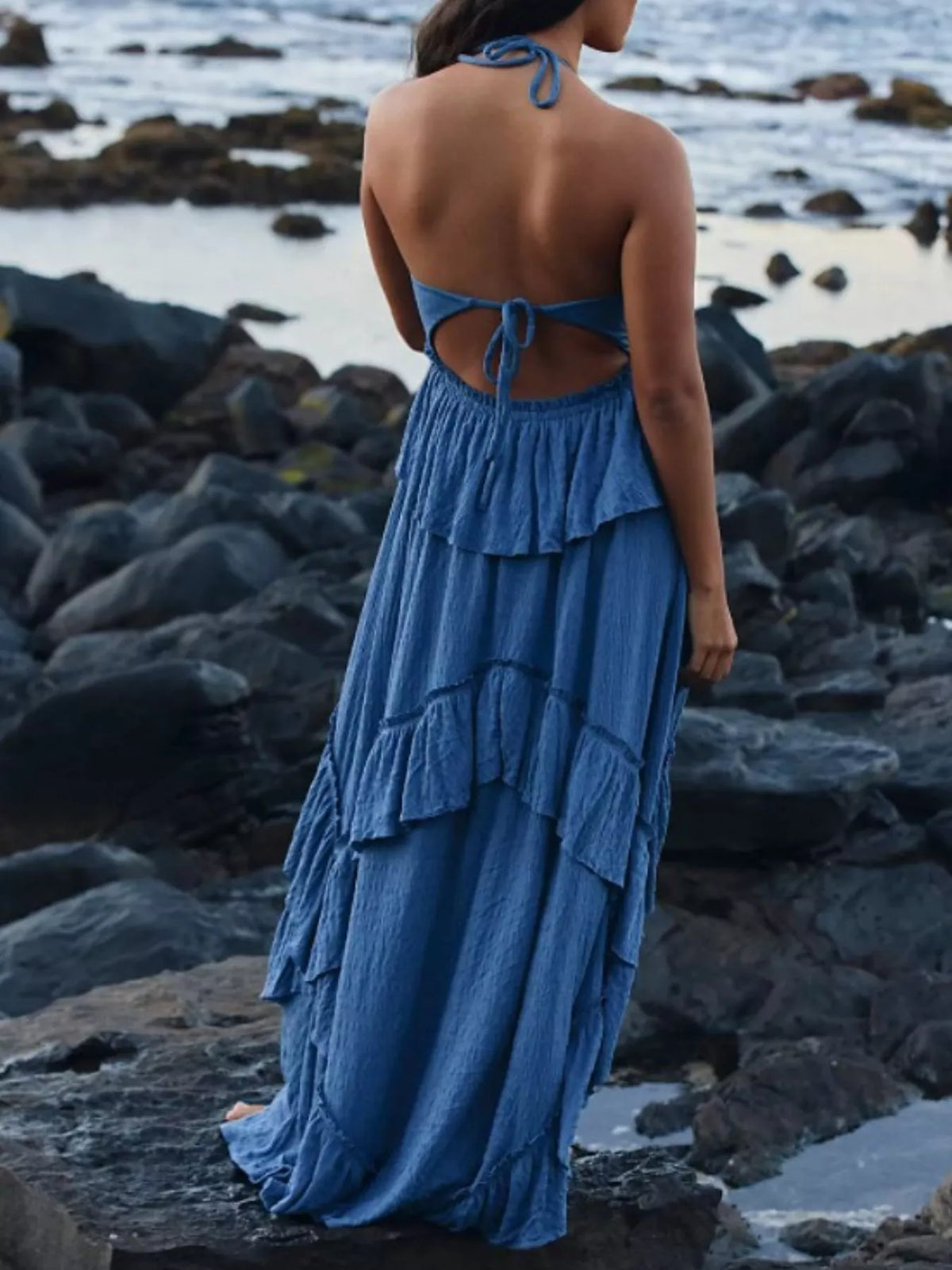 Ruffled Halter Neck Tie Maxi Dress – photo 5