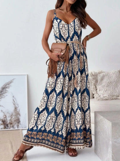 Paisley Print Spaghetti Strap Wide Leg Jumpsuit — Livostyle