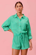 Mint textured knit button-front romper