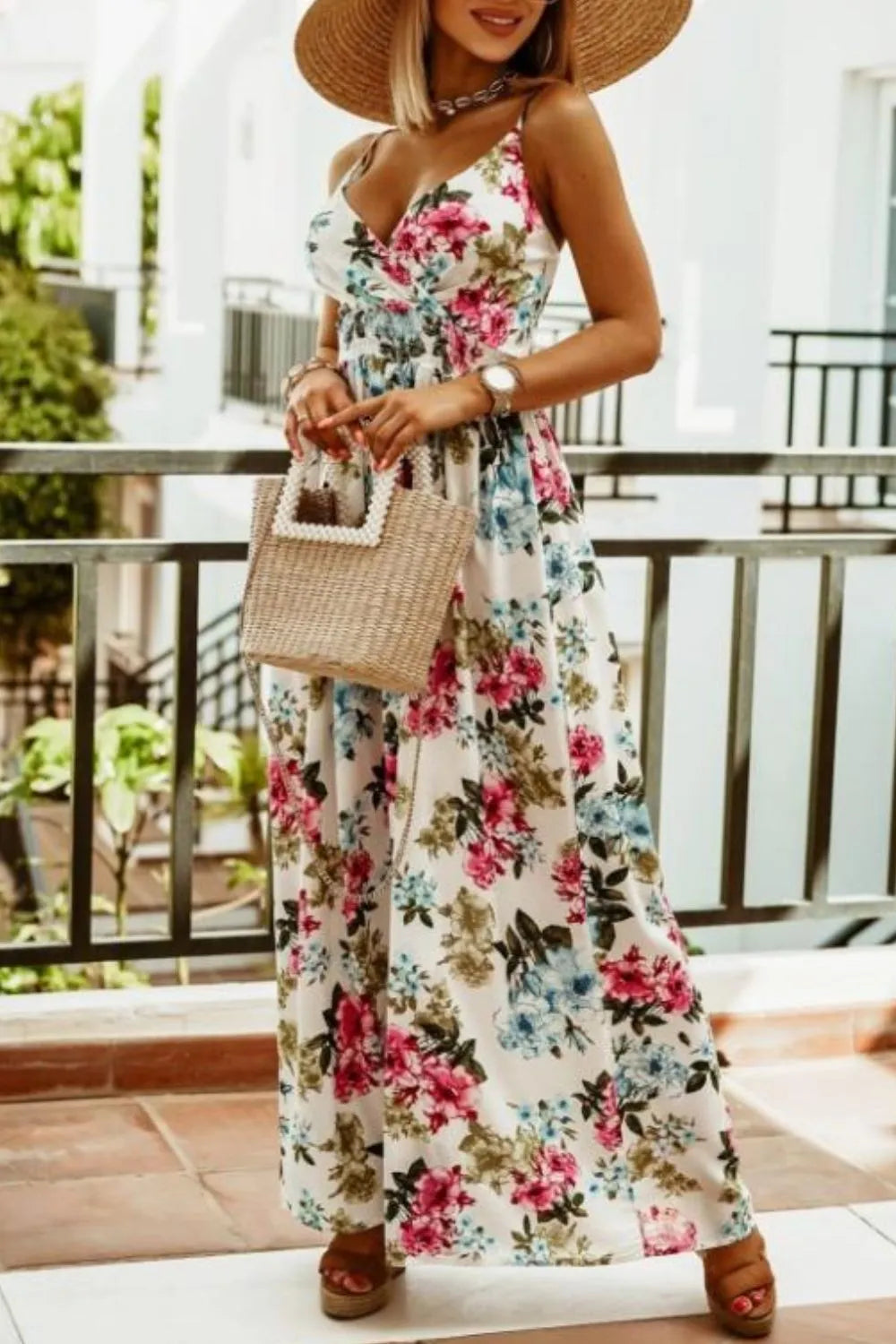Printed Smocked Ruched Spaghetti Strap Maxi Dress – photo 5