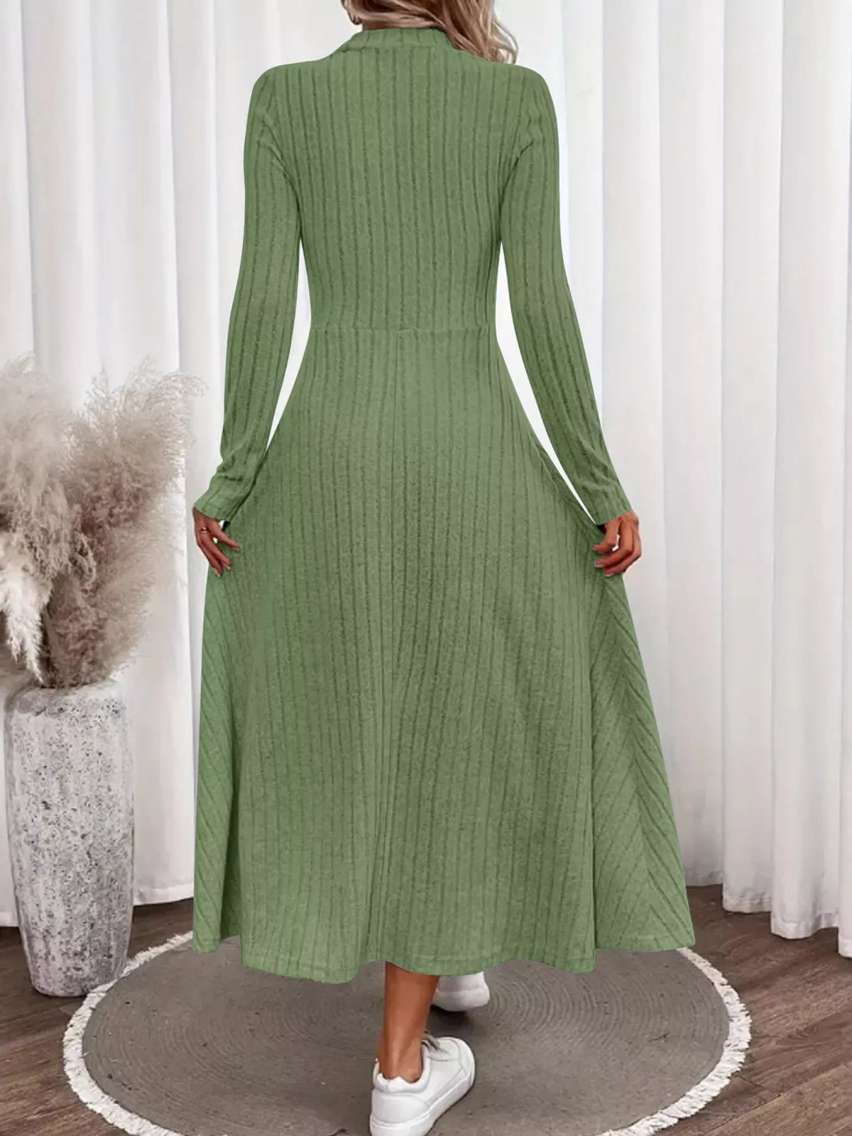 Basic Style Ribbed Knit Long Sleeve Midi Dress – photo 5
