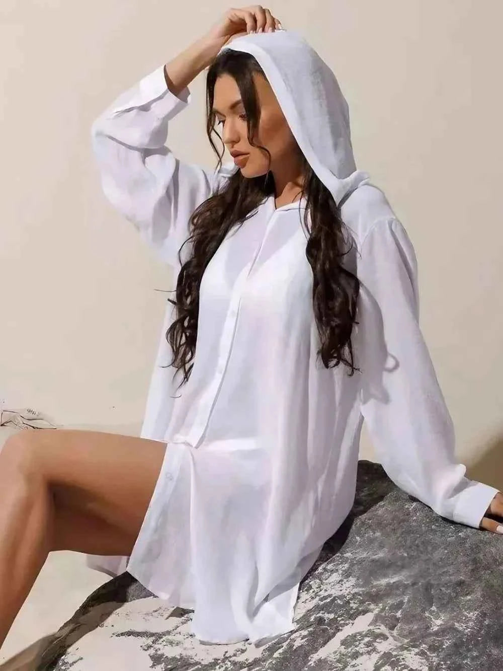 Button Down Hooded Cover-Up