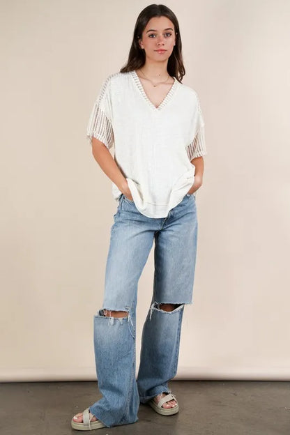 Oversized contrast-knit casual top — Livostyle
