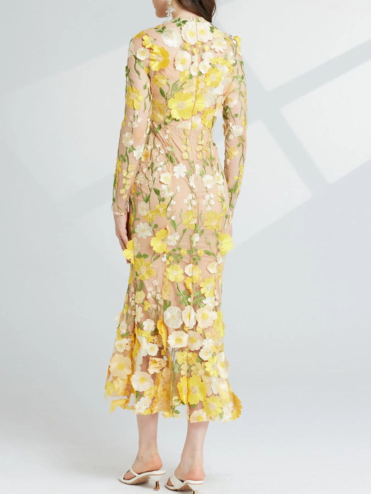 Floral Embroidered Mesh Long Sleeve Tiered Midi Dress – photo 19