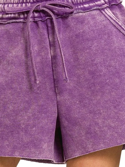Acid Wash Fleece Drawstring Shorts with Pockets – photo 3